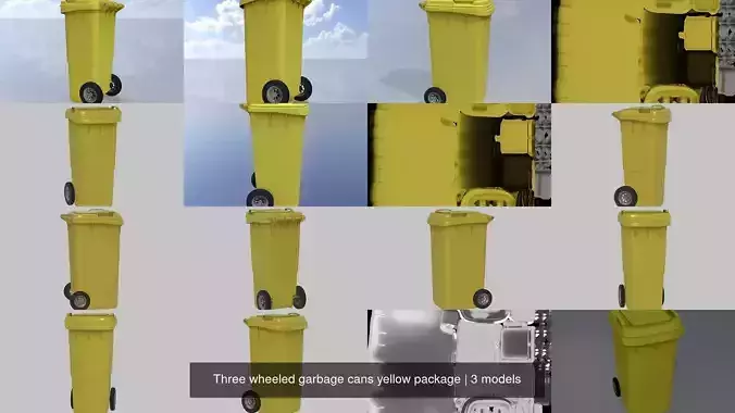 Three wheeled garbage cans yellow package 3D Model Collection