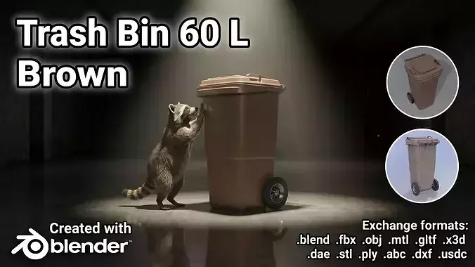 Plastic garbage can brown with wheels 60 L