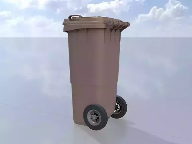 Plastic garbage can brown with wheels 60 L Low-poly 3D model