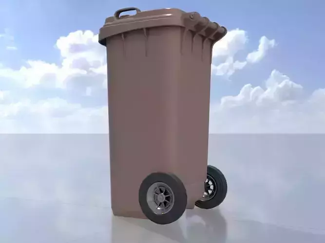 Plastic garbage can brown with wheels 120 L Low-poly 3D model
