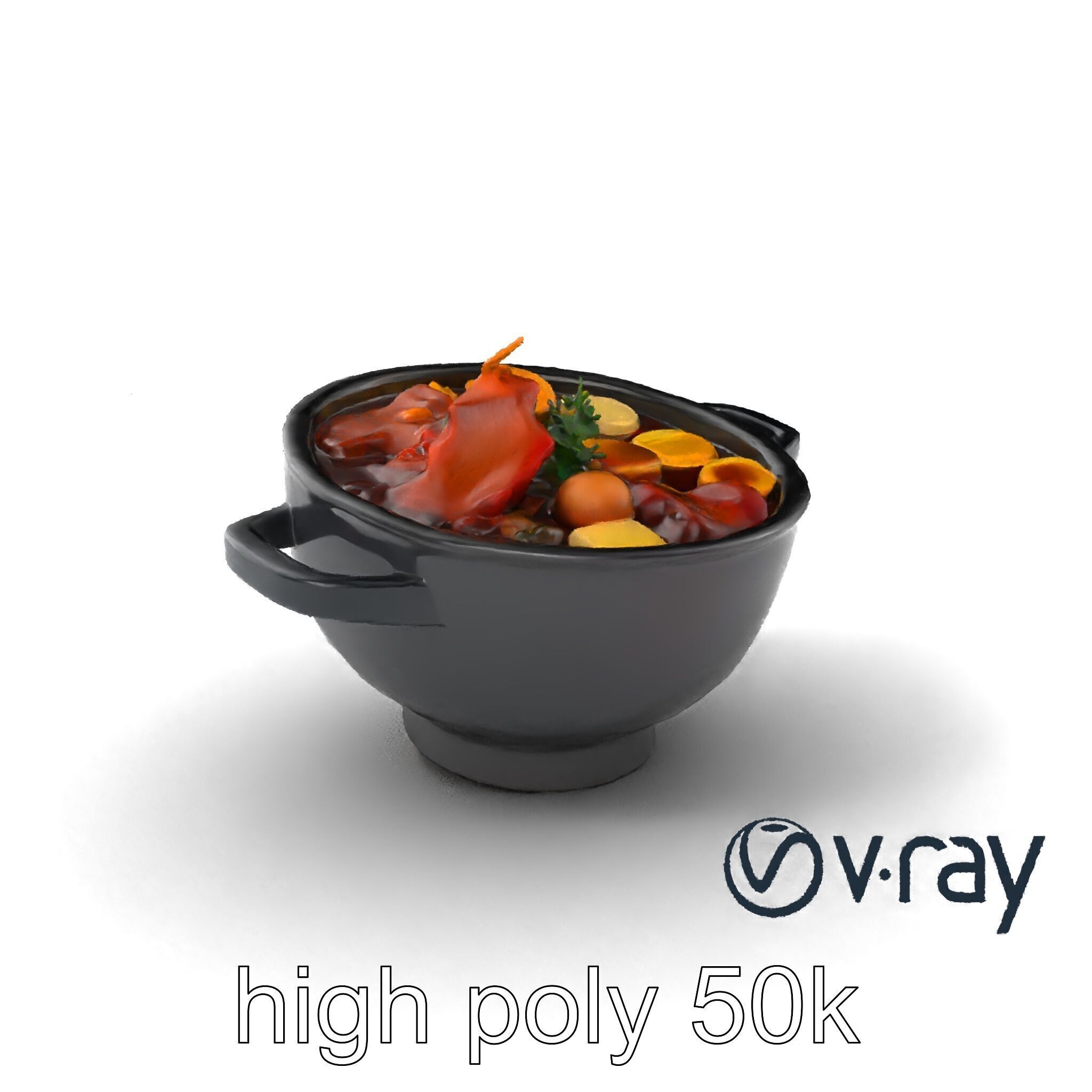 Sukiyaki Cast Iron Pot with Authentic Japanese Ingredients mo... Low-poly 3D model_2