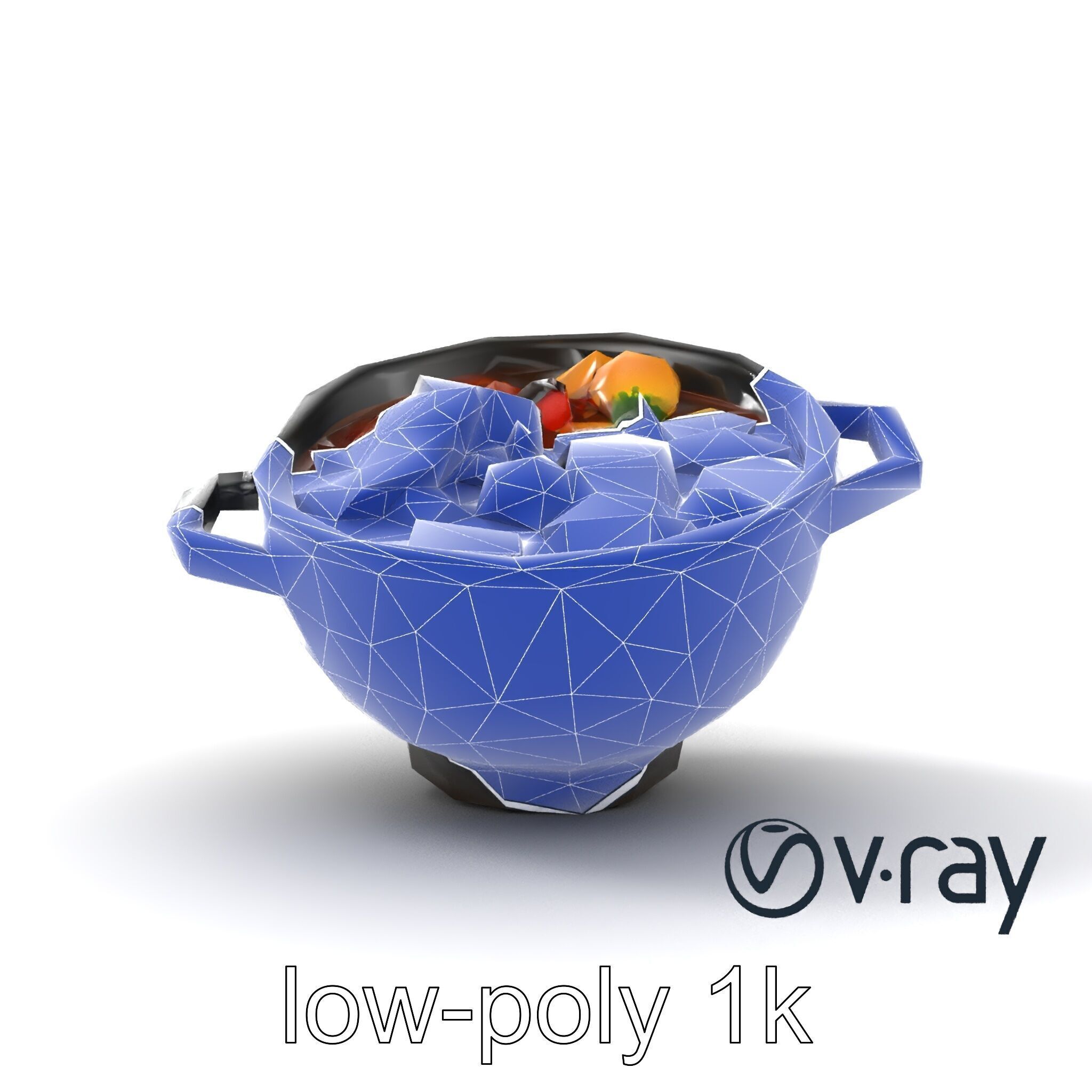 Sukiyaki Cast Iron Pot with Authentic Japanese Ingredients mo... Low-poly 3D model_28