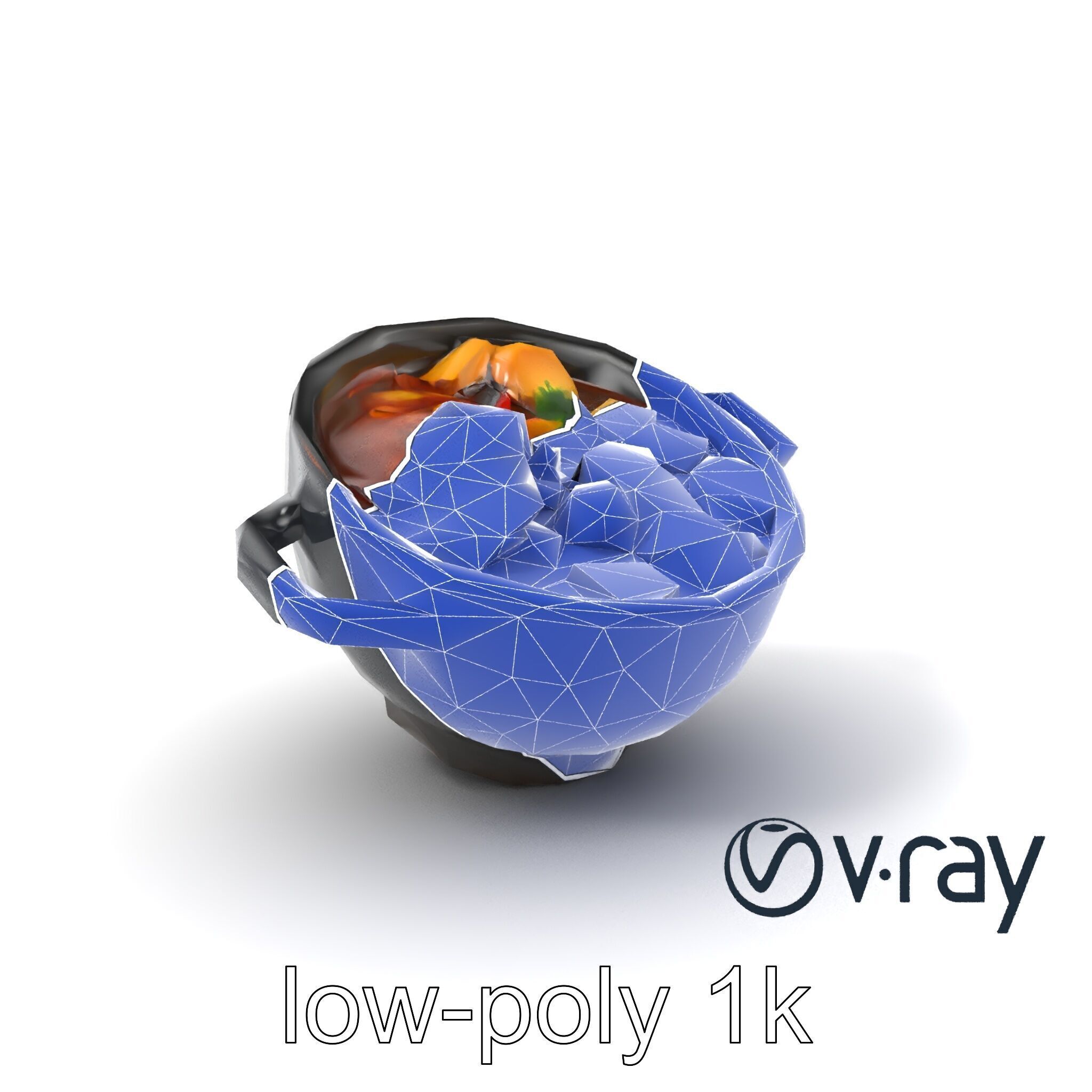 Sukiyaki Cast Iron Pot with Authentic Japanese Ingredients mo... Low-poly 3D model_7