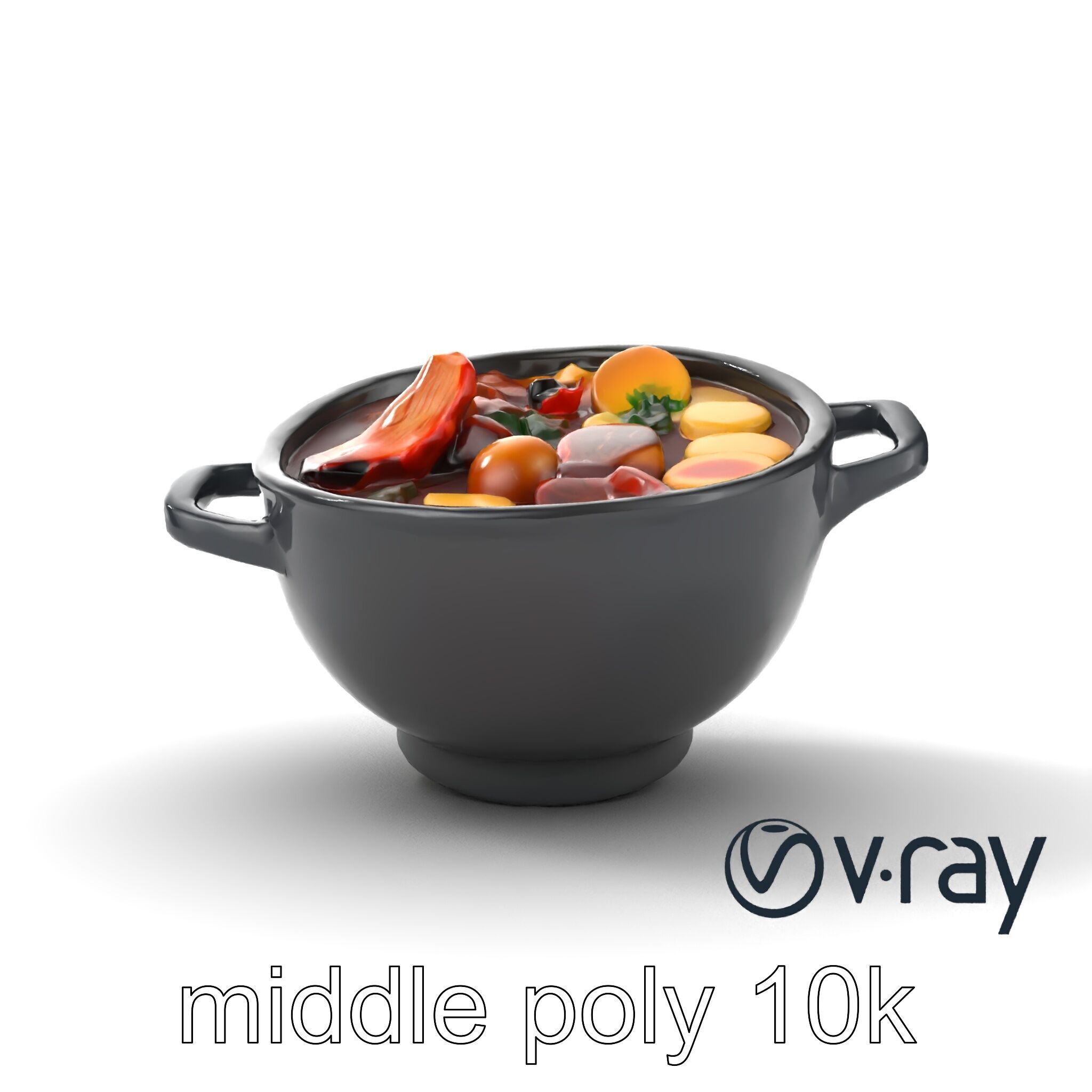 Sukiyaki Cast Iron Pot with Authentic Japanese Ingredients mo... Low-poly 3D model_19