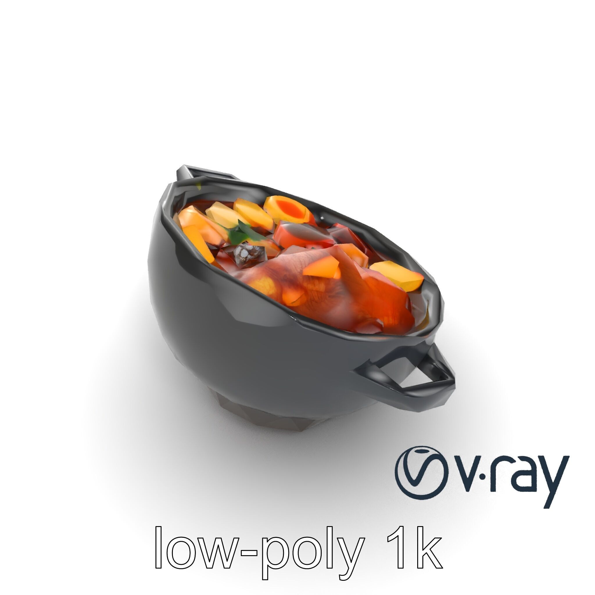 Sukiyaki Cast Iron Pot with Authentic Japanese Ingredients mo... Low-poly 3D model_13