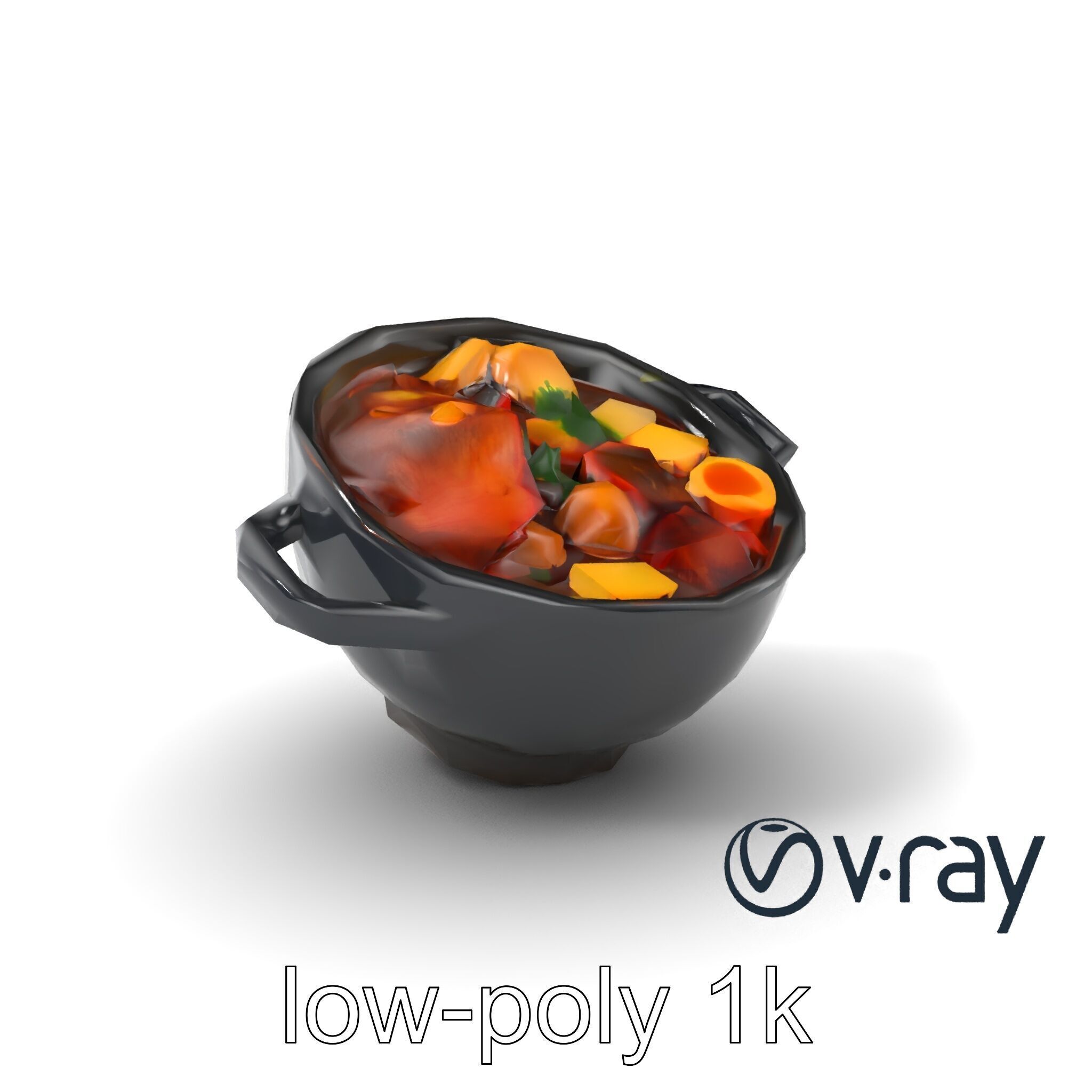 Sukiyaki Cast Iron Pot with Authentic Japanese Ingredients mo... Low-poly 3D model_5