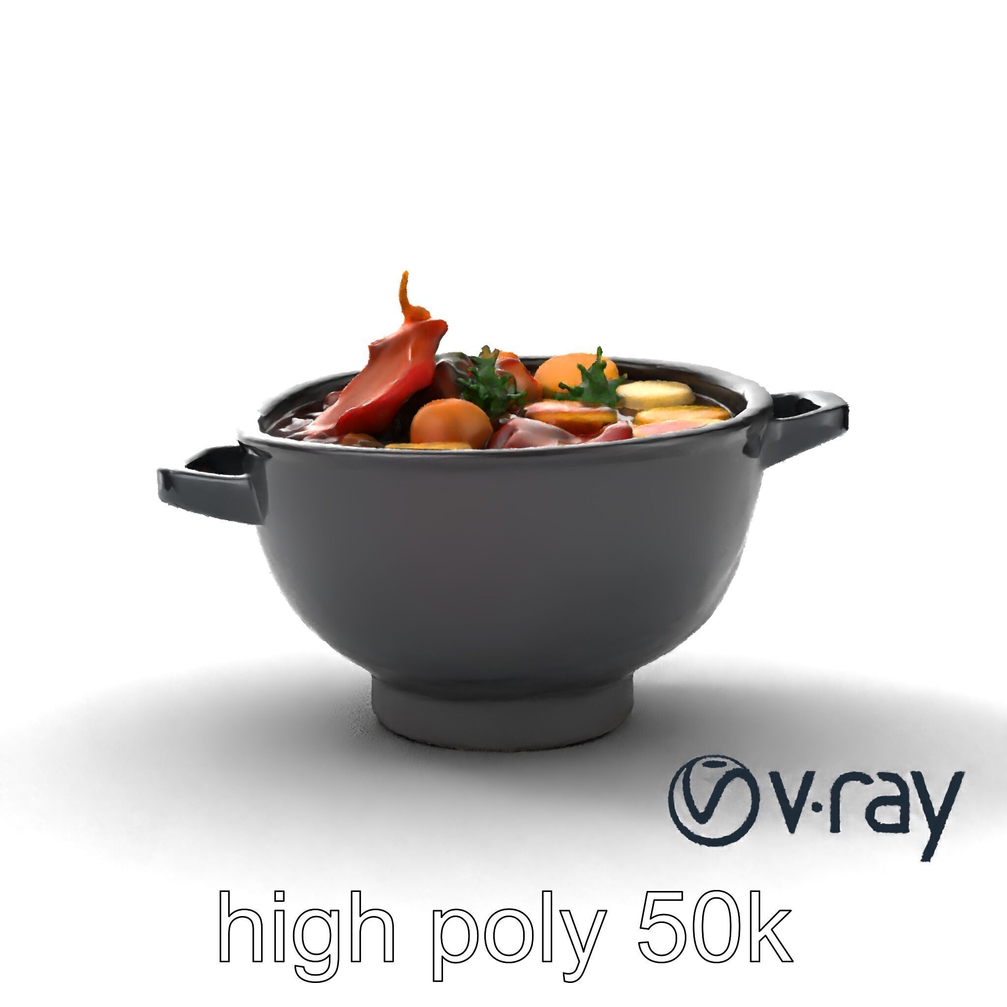 Sukiyaki Cast Iron Pot with Authentic Japanese Ingredients mo... Low-poly 3D model_25