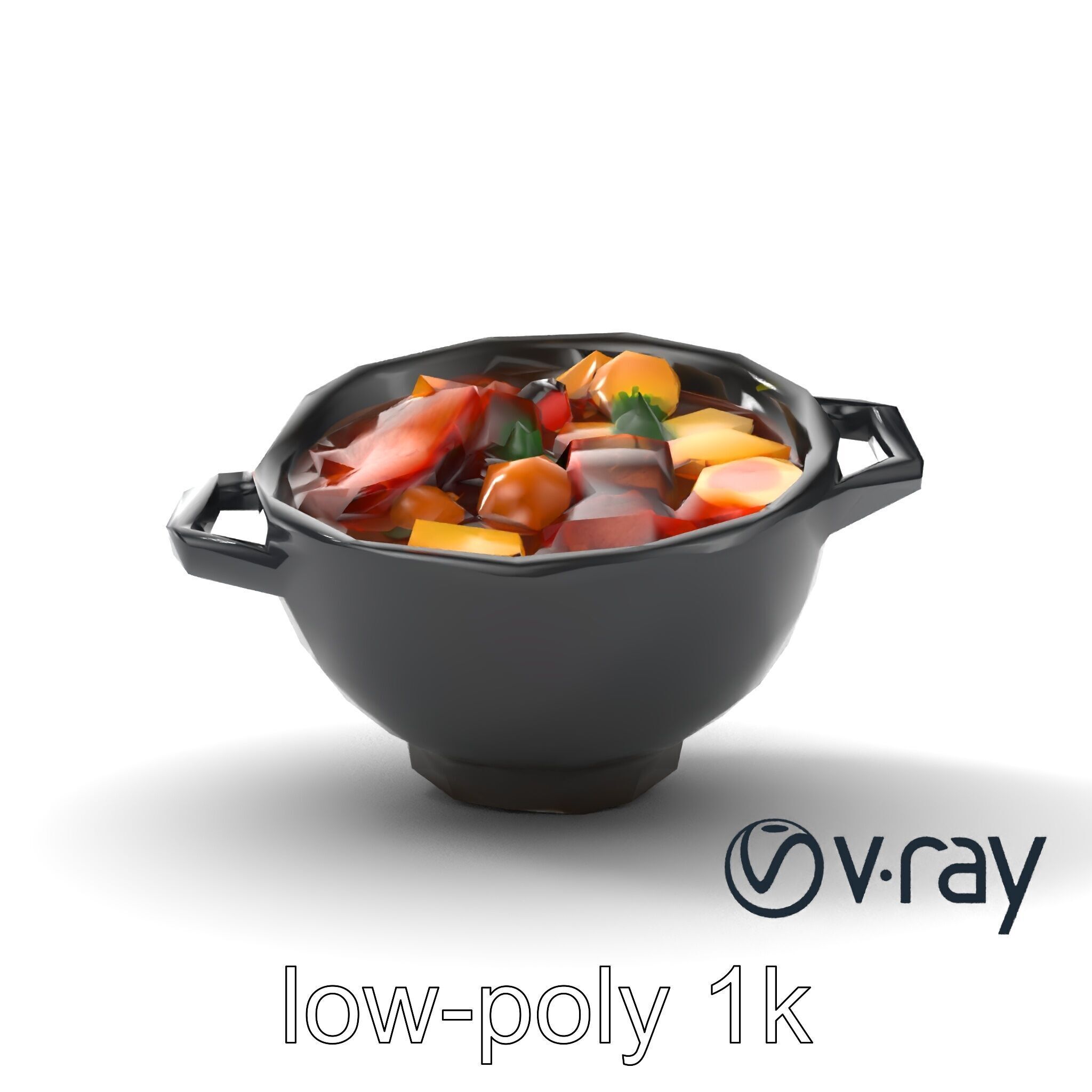 Sukiyaki Cast Iron Pot with Authentic Japanese Ingredients mo... Low-poly 3D model_14