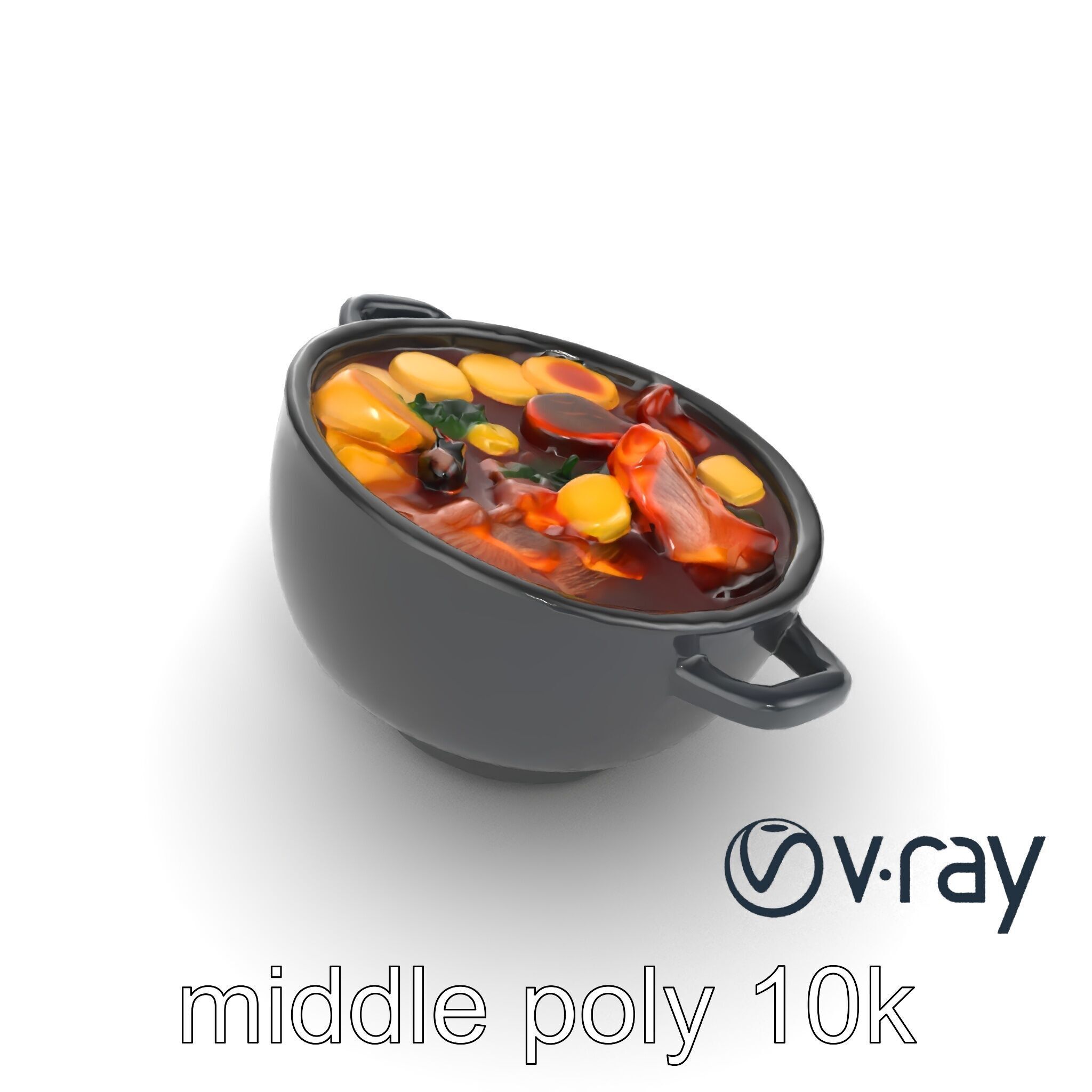 Sukiyaki Cast Iron Pot with Authentic Japanese Ingredients mo... Low-poly 3D model_12