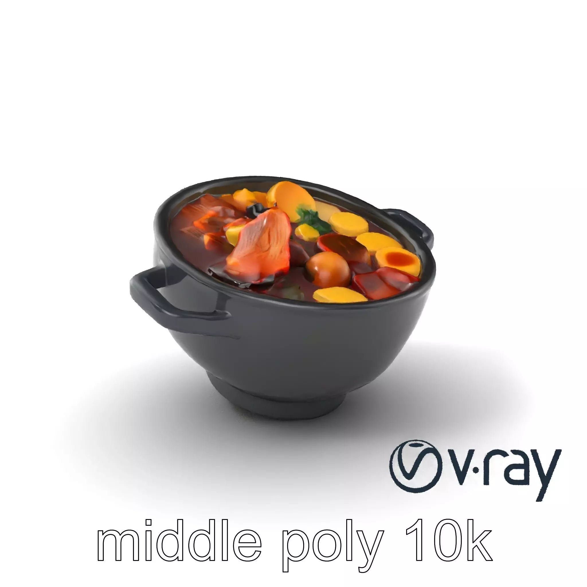 Sukiyaki Cast Iron Pot with Authentic Japanese Ingredients mo... Low-poly 3D model_0
