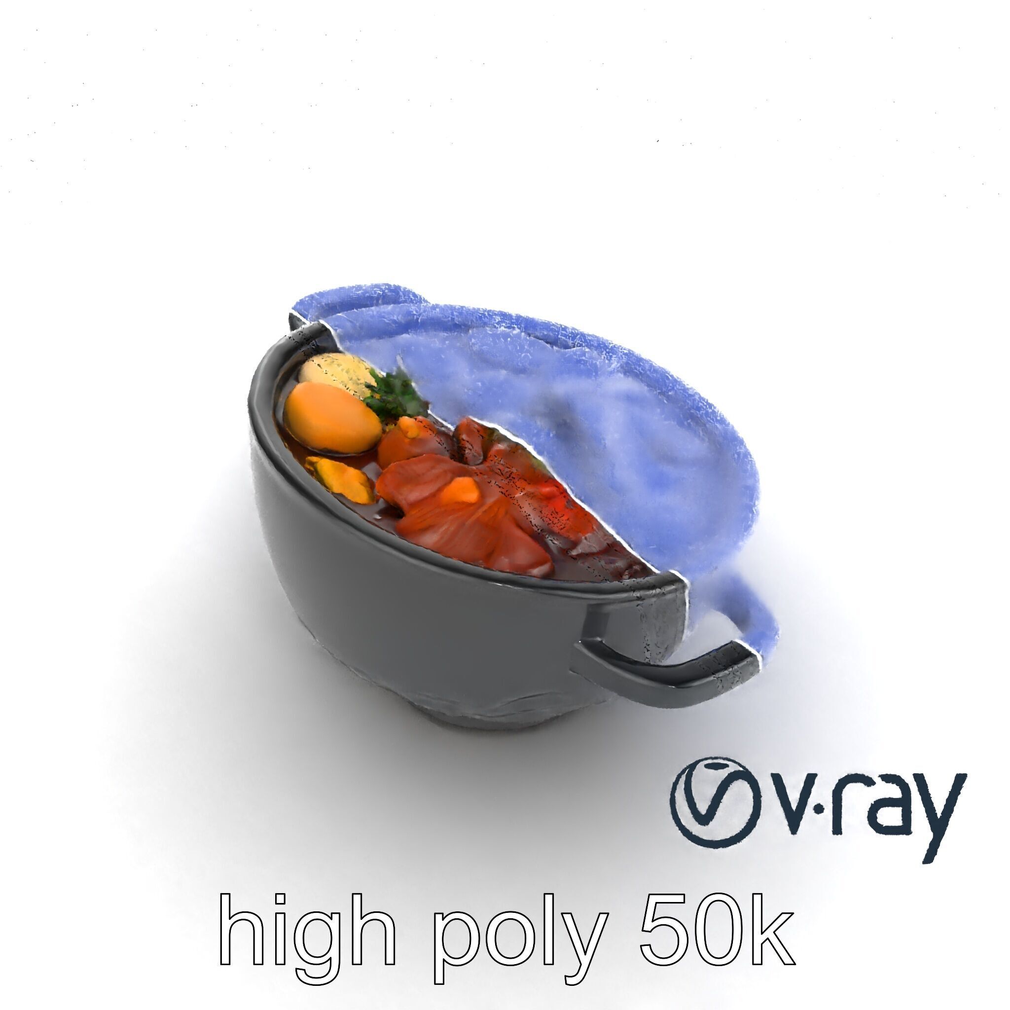 Sukiyaki Cast Iron Pot with Authentic Japanese Ingredients mo... Low-poly 3D model_20