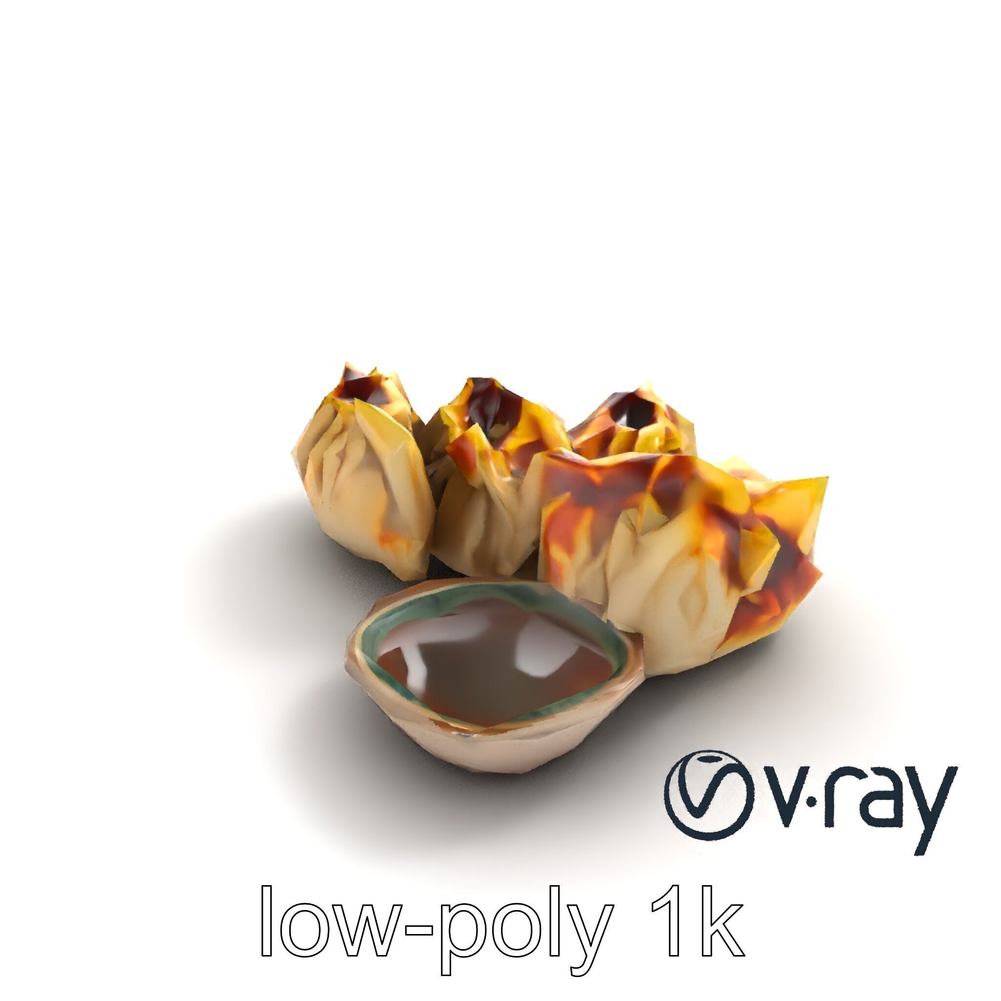 Realistic Gyoza Dumplings with Soy Sauce Bowl model pack Low-poly 3D model_9