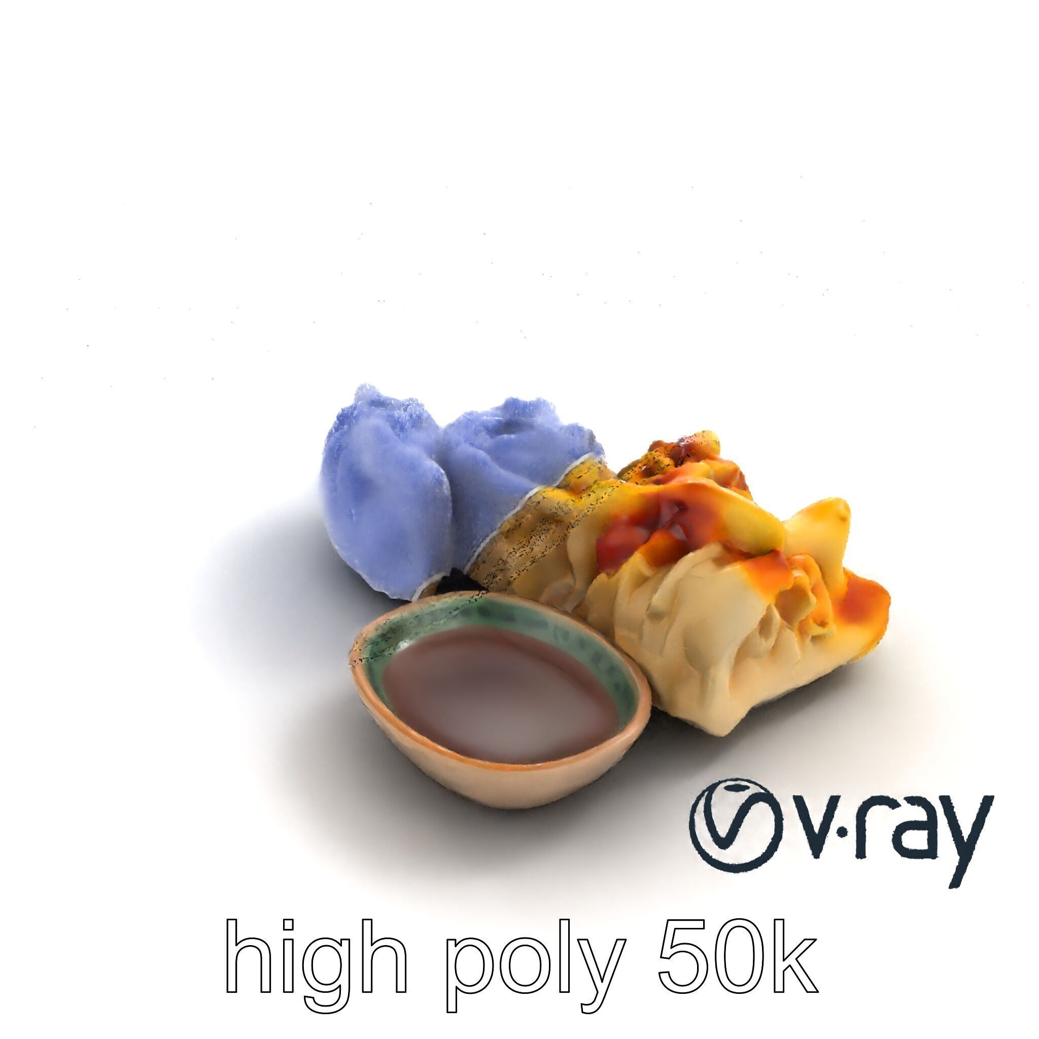 Realistic Gyoza Dumplings with Soy Sauce Bowl model pack Low-poly 3D model_32