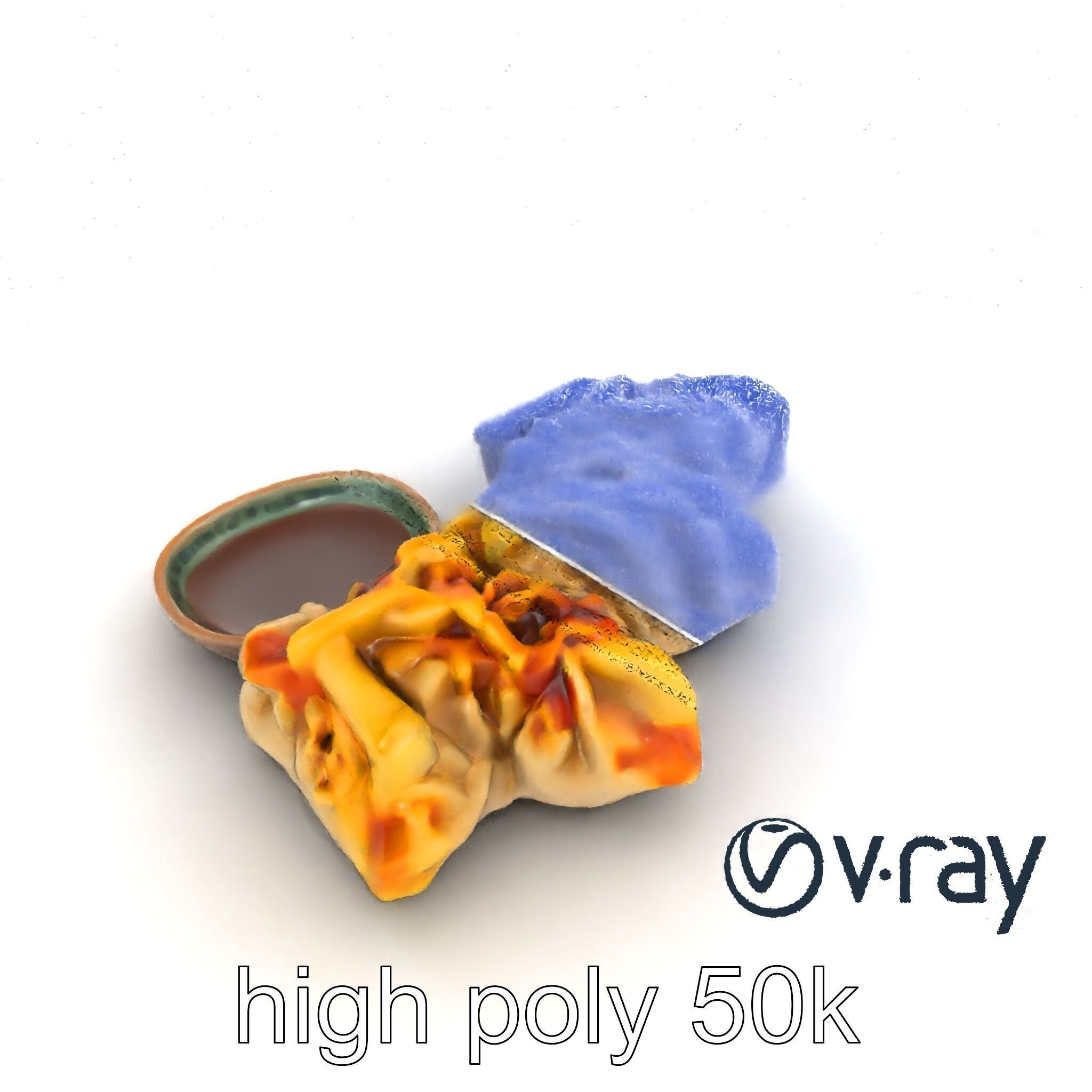 Realistic Gyoza Dumplings with Soy Sauce Bowl model pack Low-poly 3D model_30