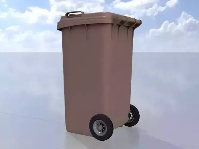 Plastic garbage can brown with wheels 240 L Low-poly 3D model