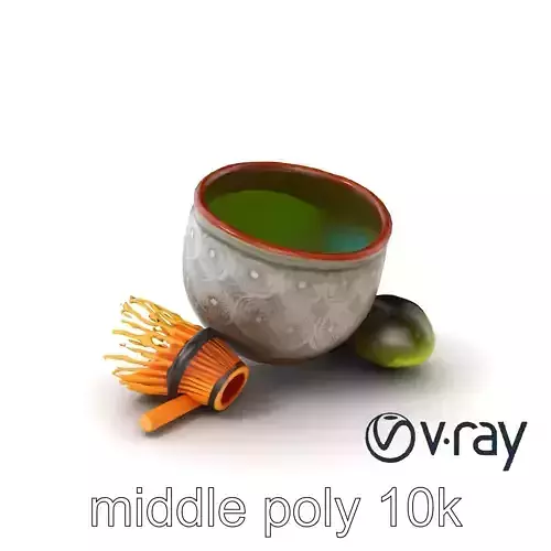 Traditional Matcha Tea Set with Bamboo Whisk model pack Low-poly 3D model