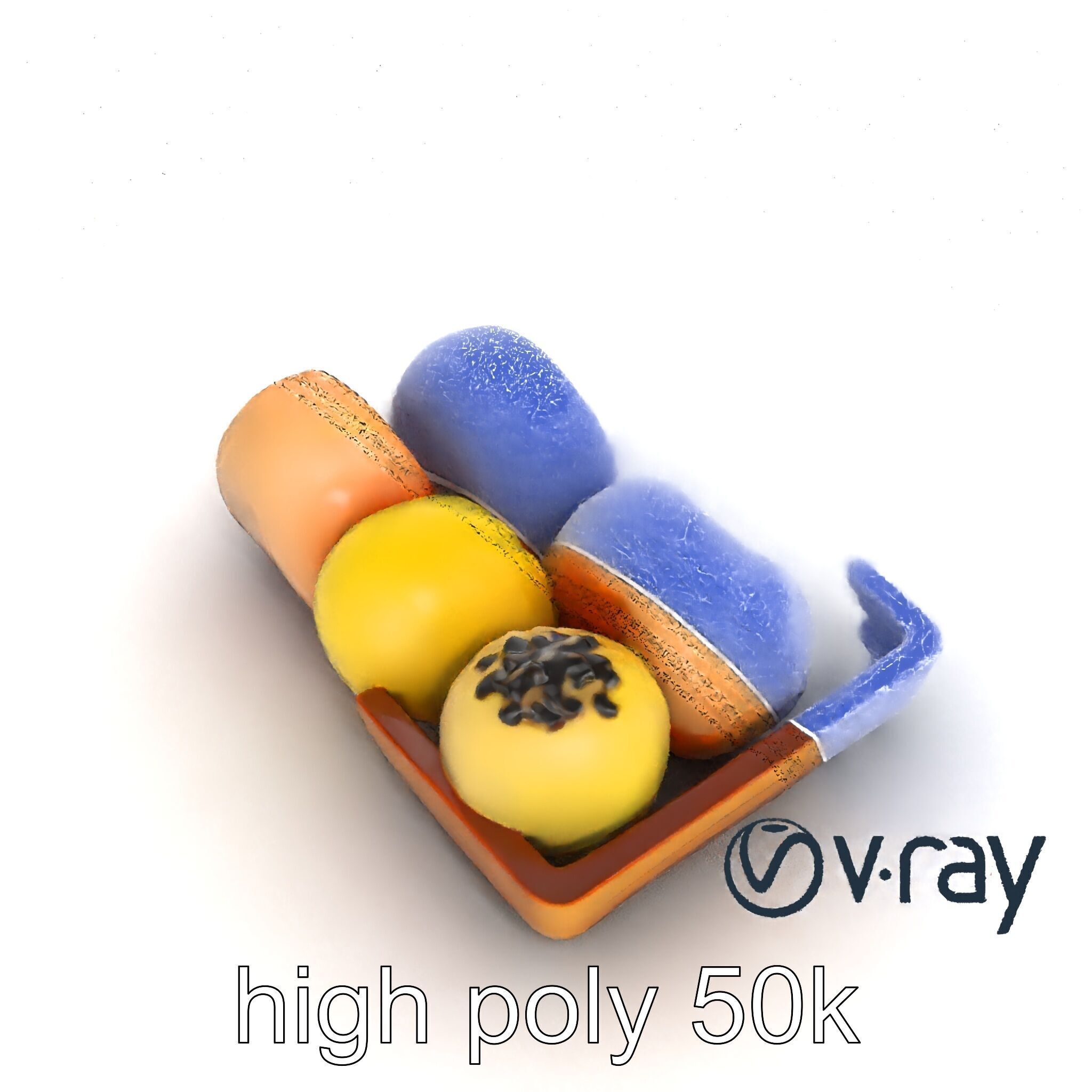 Realistic Mochi Dessert Set model pack Low-poly 3D model_22