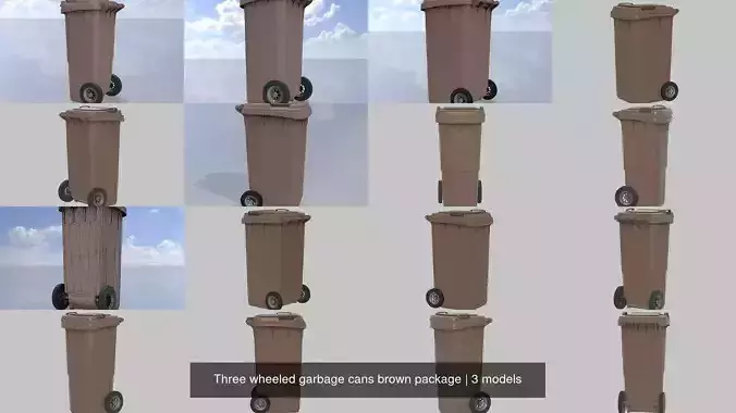 Three wheeled garbage cans brown package 3D Model Collection