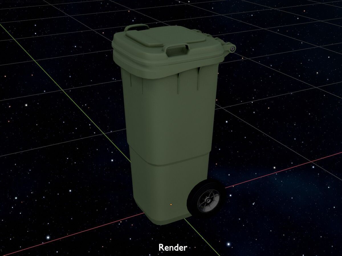 Plastic garbage can green with wheels 60 L Low-poly 3D model_17