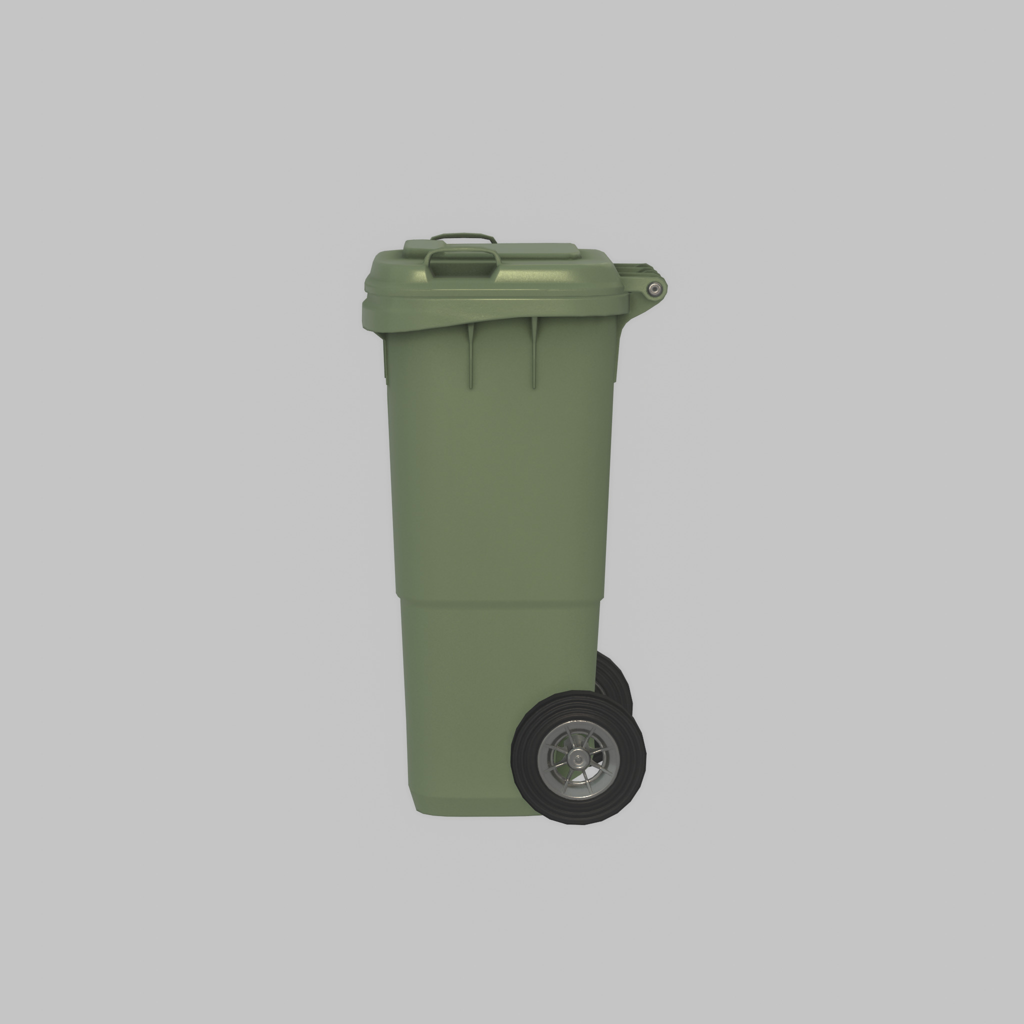 Plastic garbage can green with wheels 60 L Low-poly 3D model_31