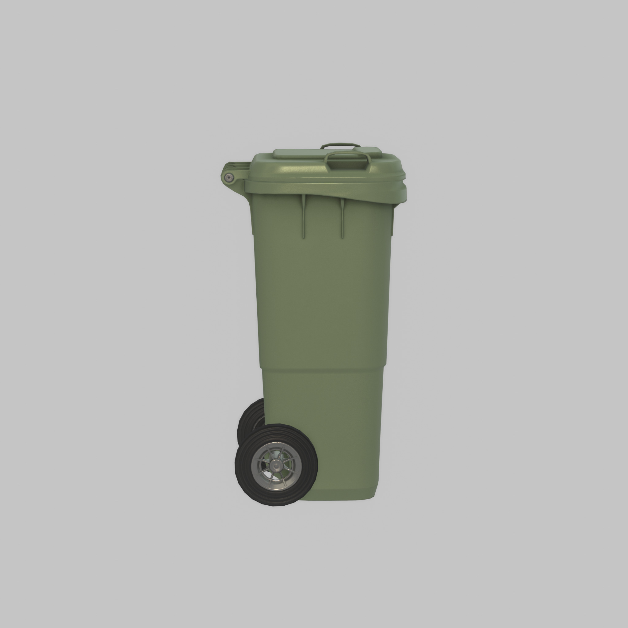 Plastic garbage can green with wheels 60 L Low-poly 3D model_21