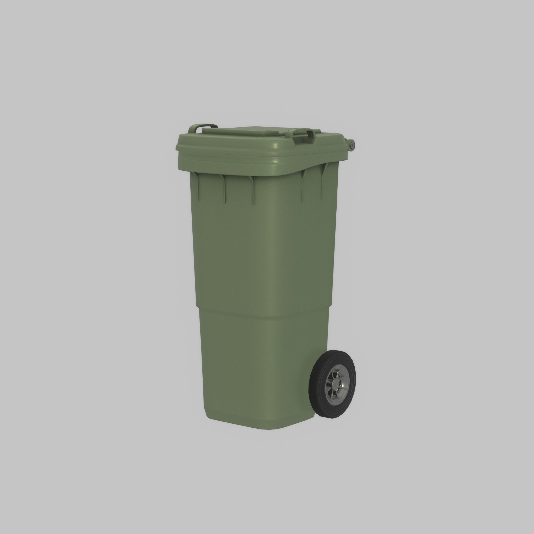 Plastic garbage can green with wheels 60 L Low-poly 3D model_26
