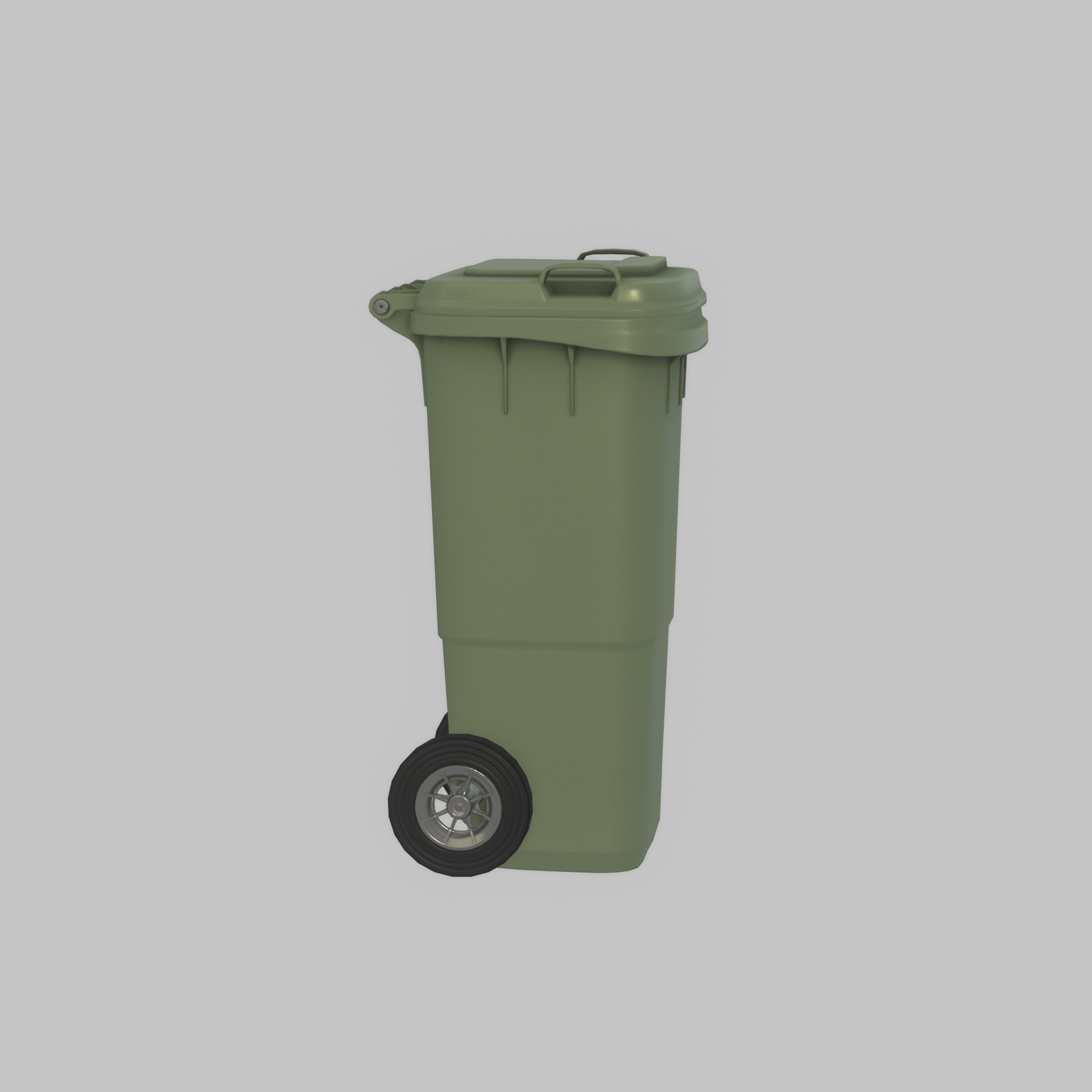 Plastic garbage can green with wheels 60 L Low-poly 3D model_32