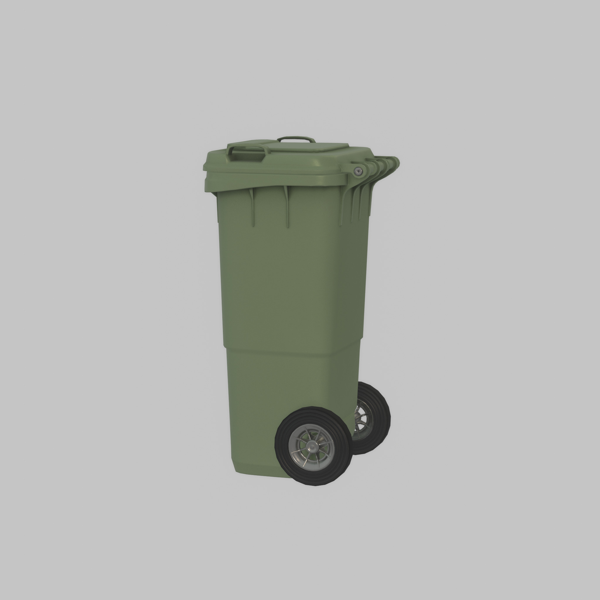 Plastic garbage can green with wheels 60 L Low-poly 3D model_34