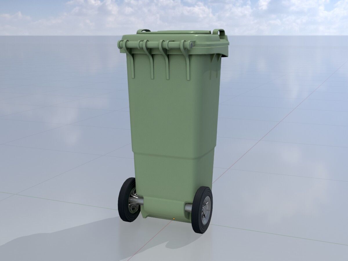 Plastic garbage can green with wheels 60 L Low-poly 3D model_2
