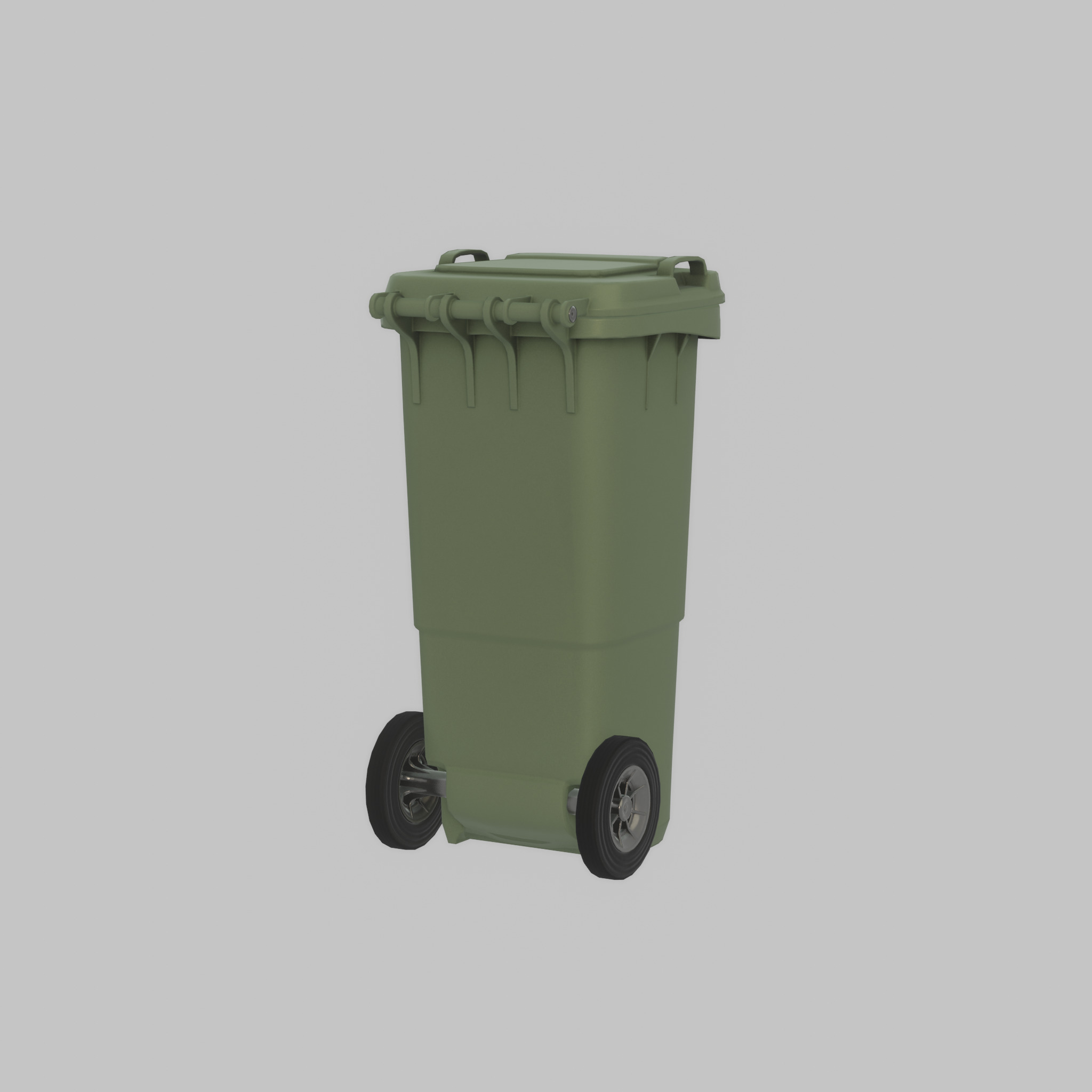 Plastic garbage can green with wheels 60 L Low-poly 3D model_45