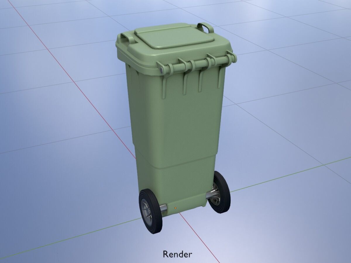 Plastic garbage can green with wheels 60 L Low-poly 3D model_18