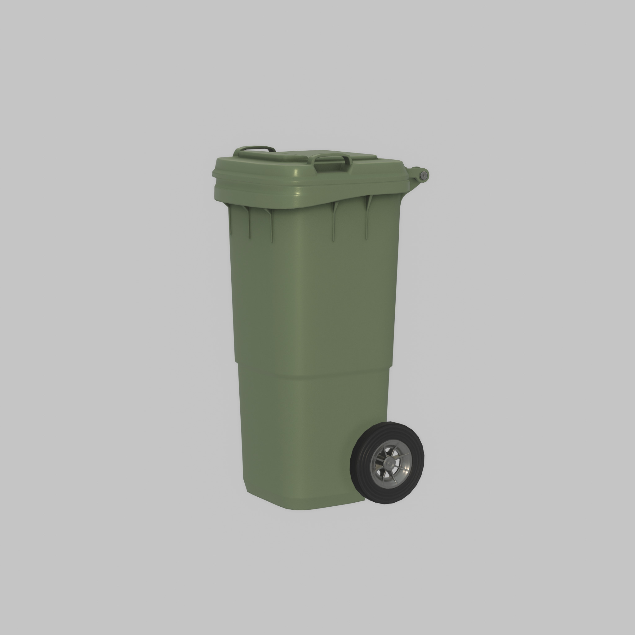 Plastic garbage can green with wheels 60 L Low-poly 3D model_28
