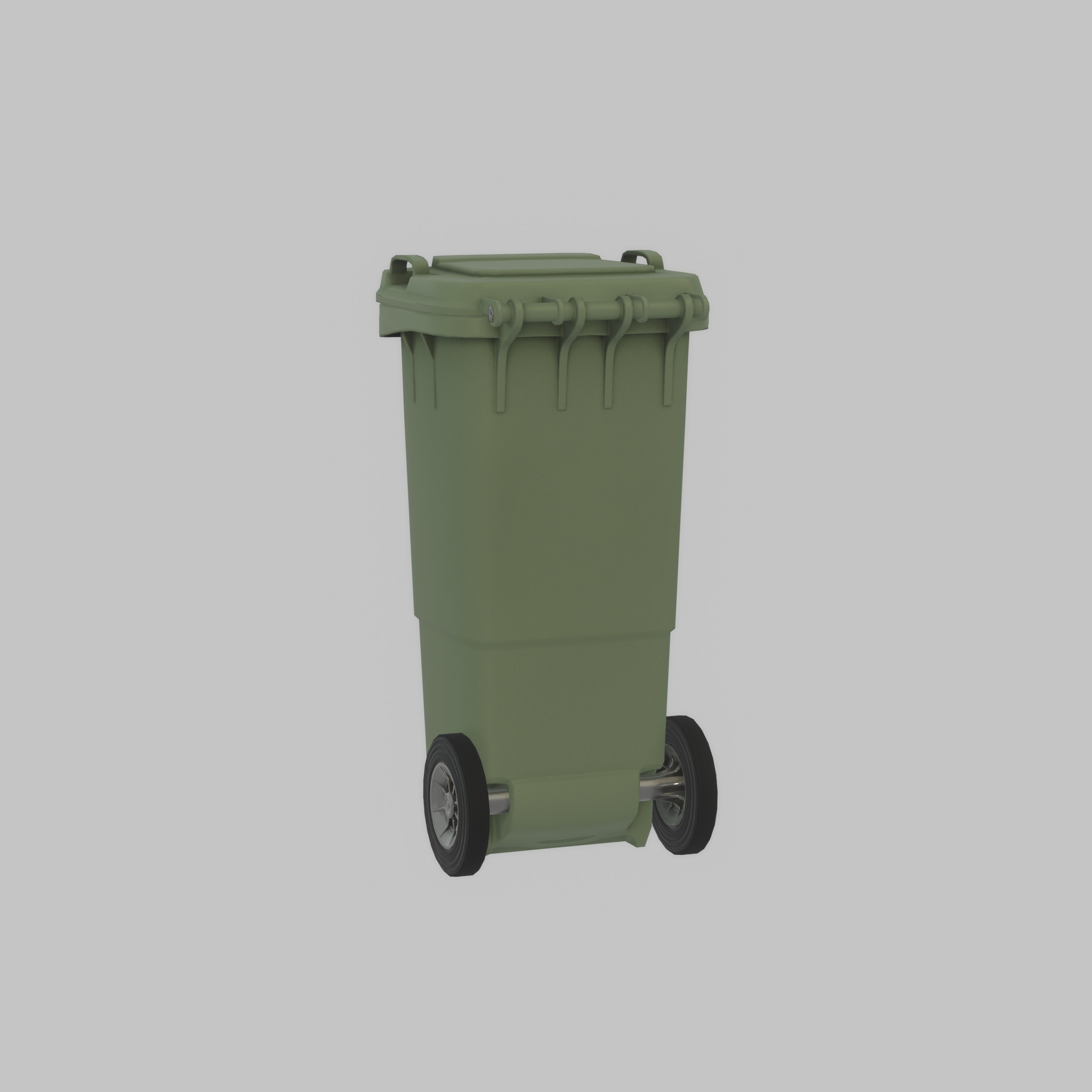 Plastic garbage can green with wheels 60 L Low-poly 3D model_39