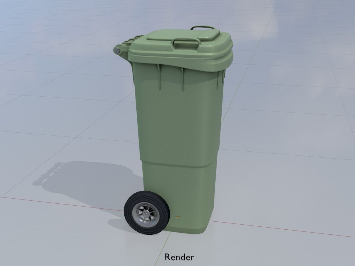 Plastic garbage can green with wheels 60 L Low-poly 3D model_15