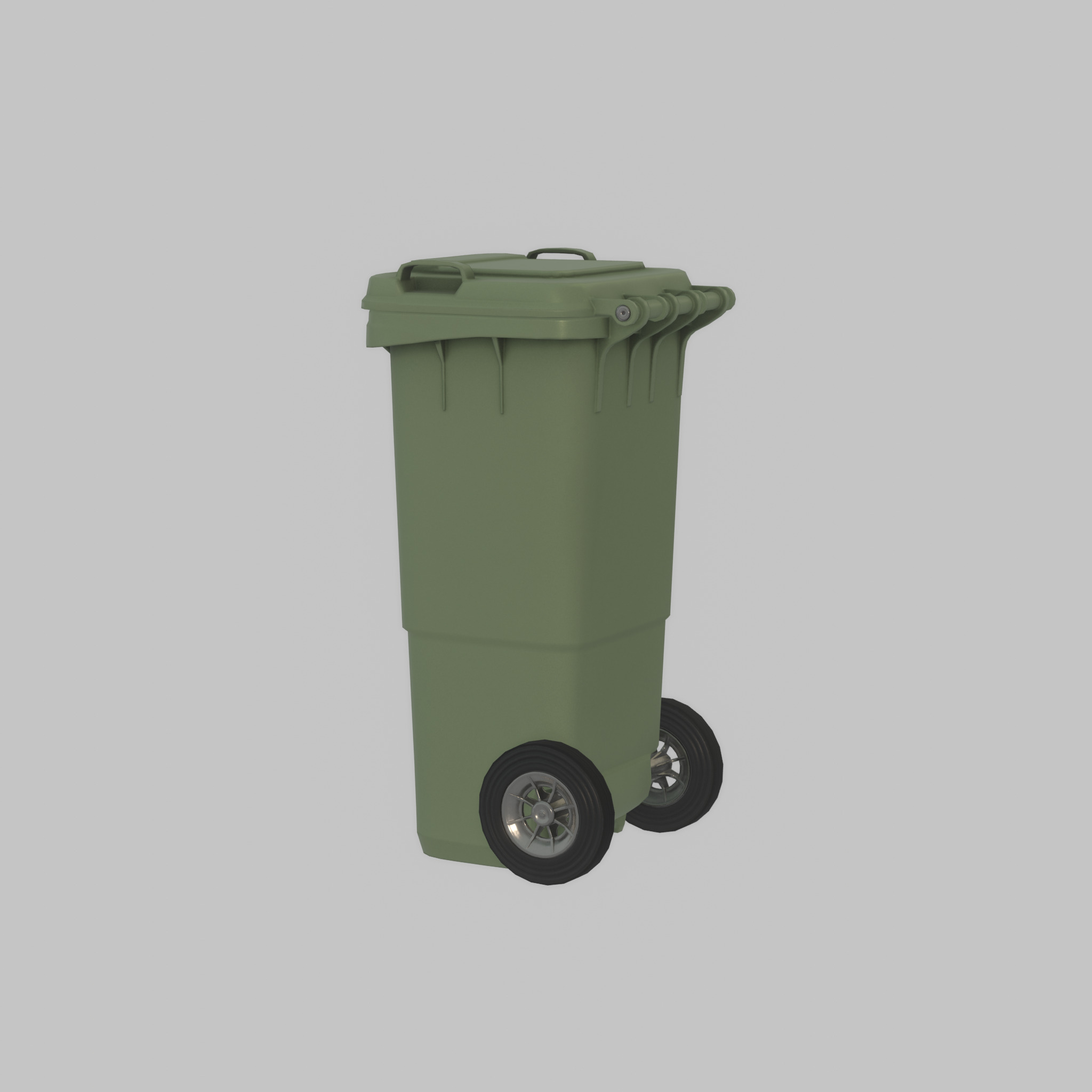 Plastic garbage can green with wheels 60 L Low-poly 3D model_35