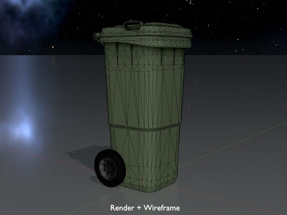 Plastic garbage can green with wheels 60 L Low-poly 3D model_7