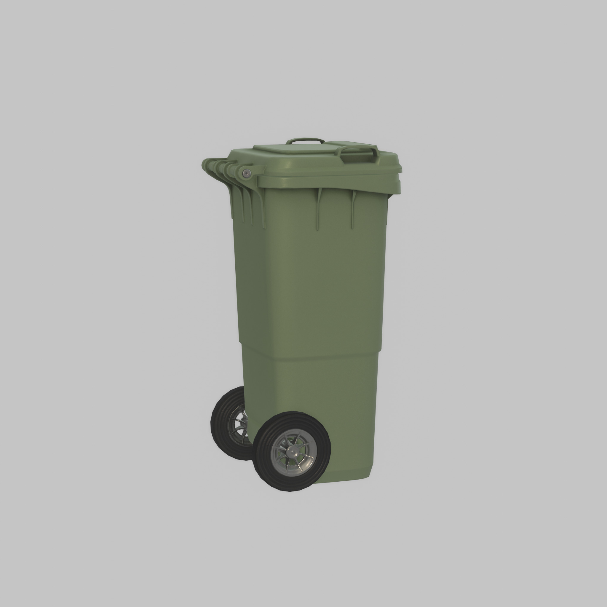 Plastic garbage can green with wheels 60 L Low-poly 3D model_49