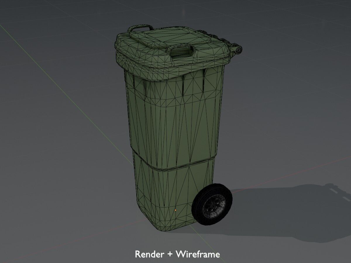 Plastic garbage can green with wheels 60 L Low-poly 3D model_8