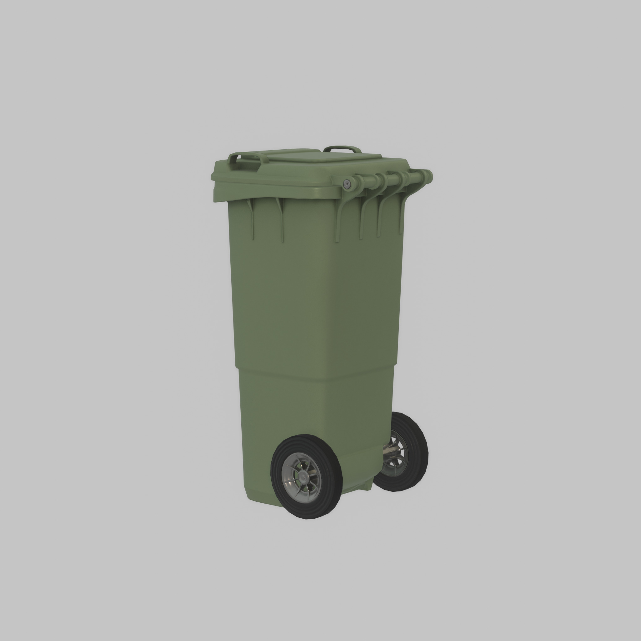 Plastic garbage can green with wheels 60 L Low-poly 3D model_36