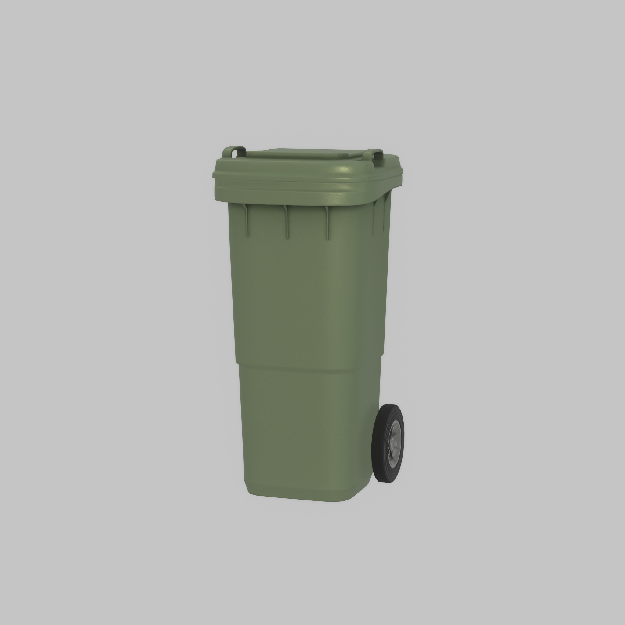 Plastic garbage can green with wheels 60 L Low-poly 3D model_24