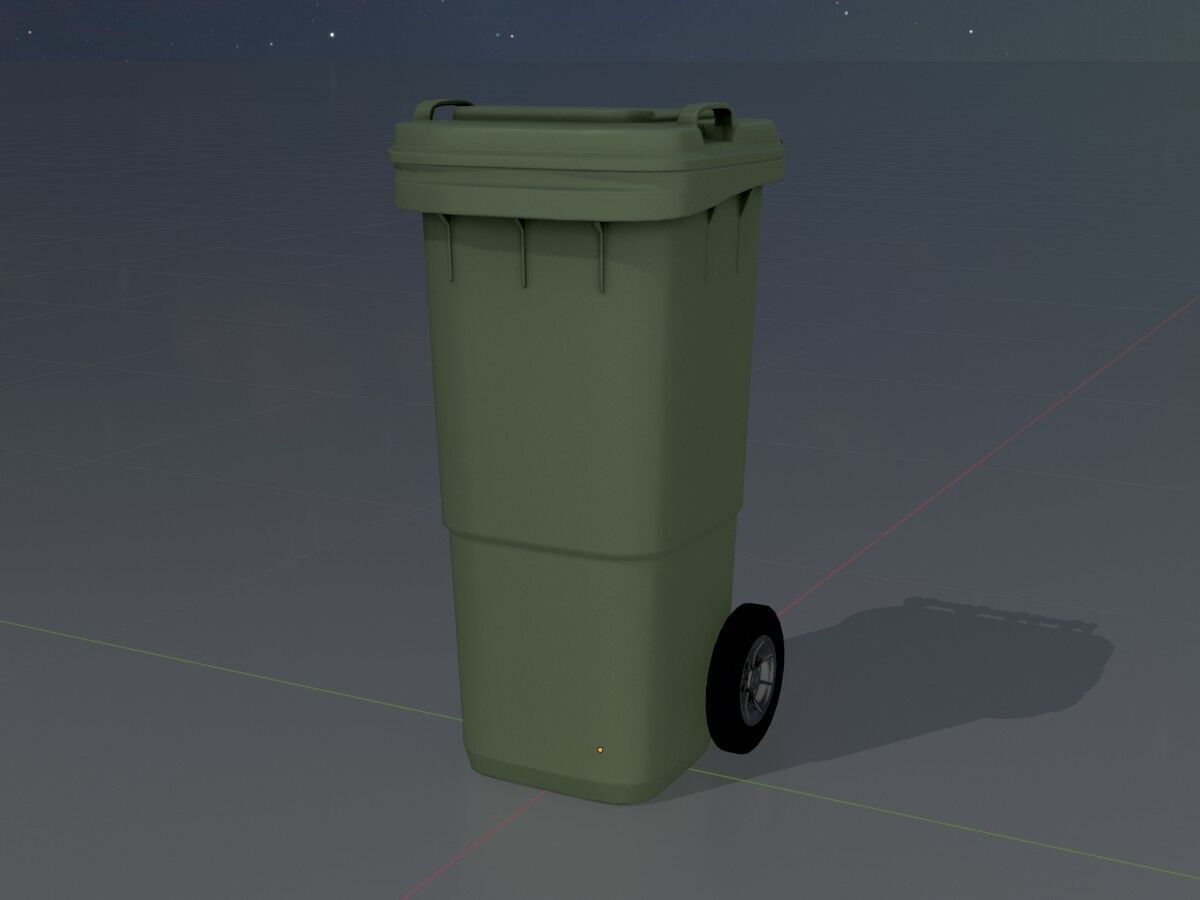 Plastic garbage can green with wheels 60 L Low-poly 3D model_4