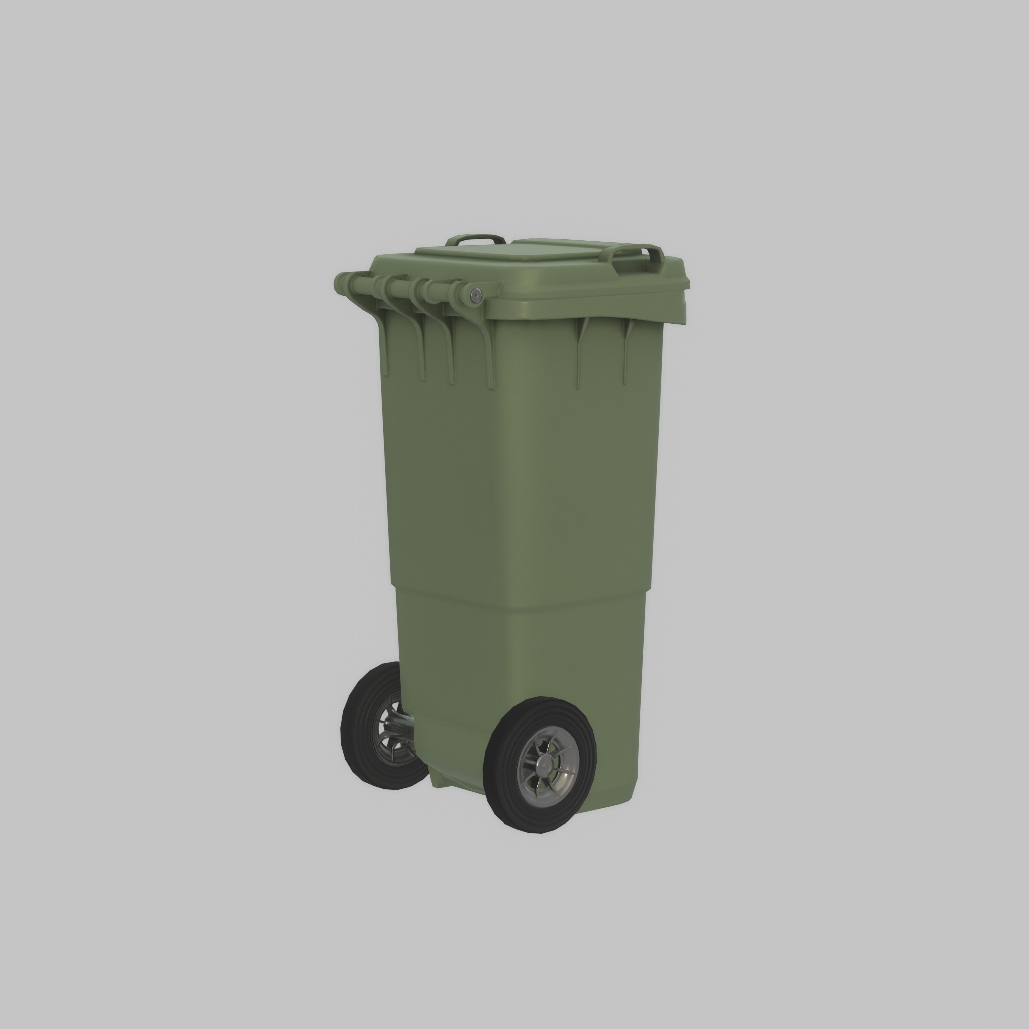 Plastic garbage can green with wheels 60 L Low-poly 3D model_47