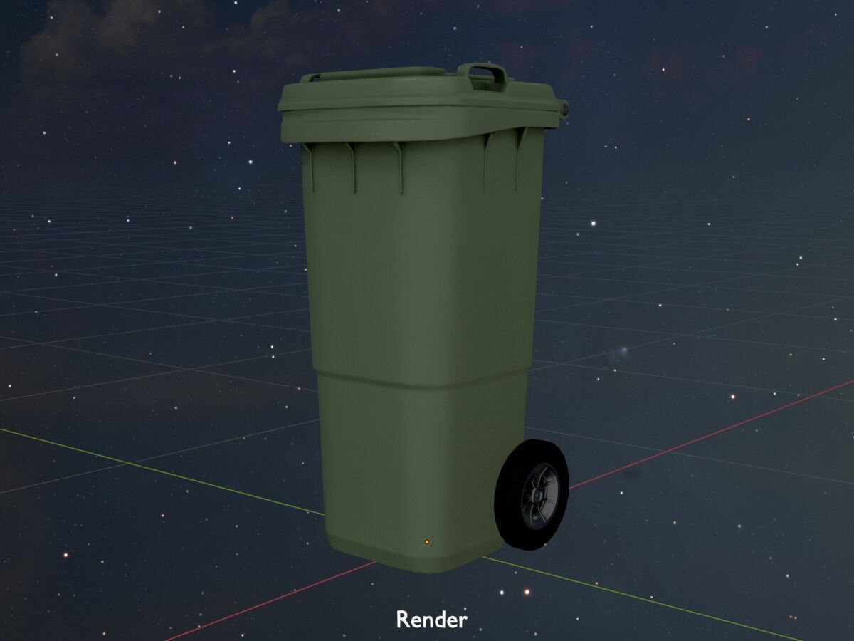 Plastic garbage can green with wheels 60 L Low-poly 3D model_20