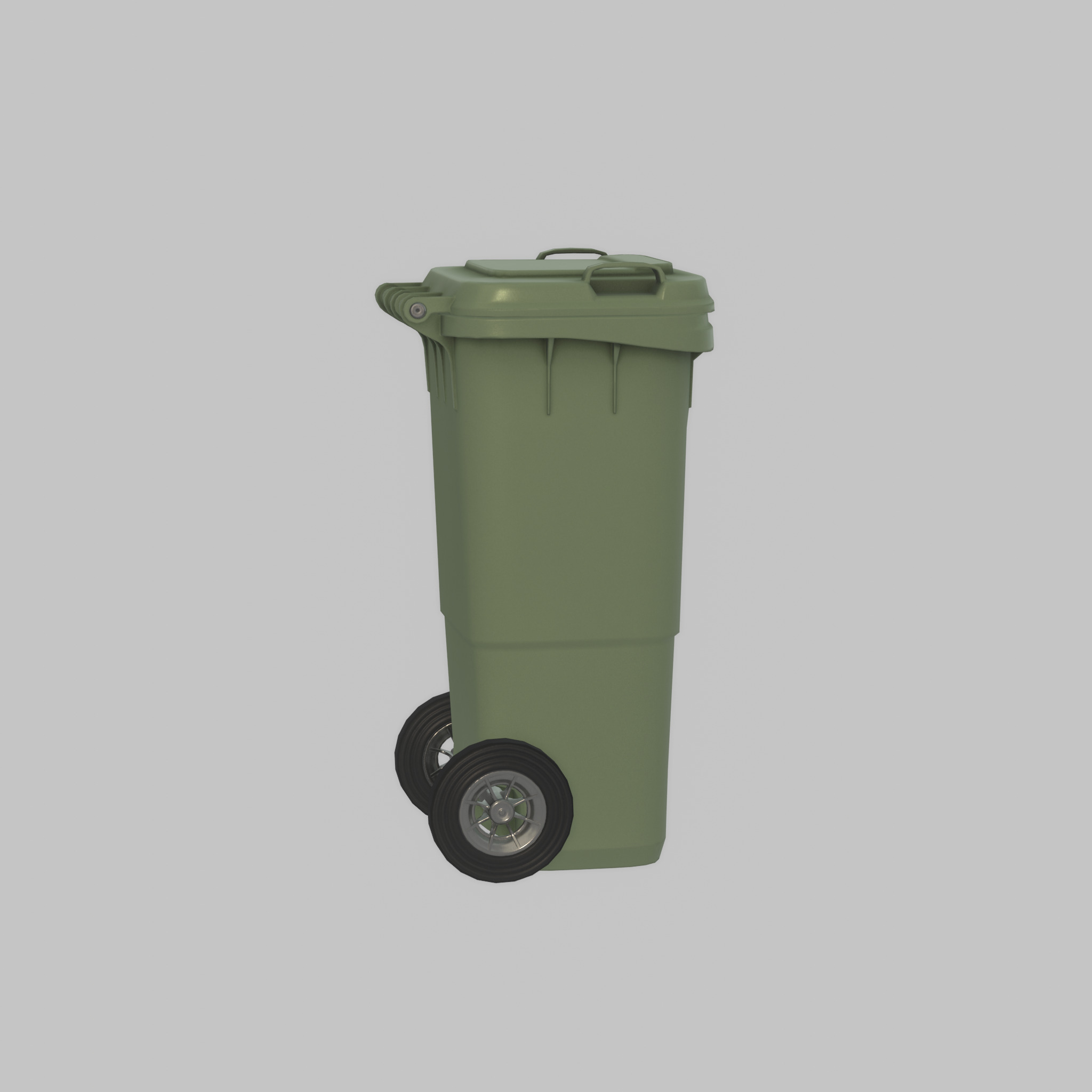Plastic garbage can green with wheels 60 L Low-poly 3D model_50