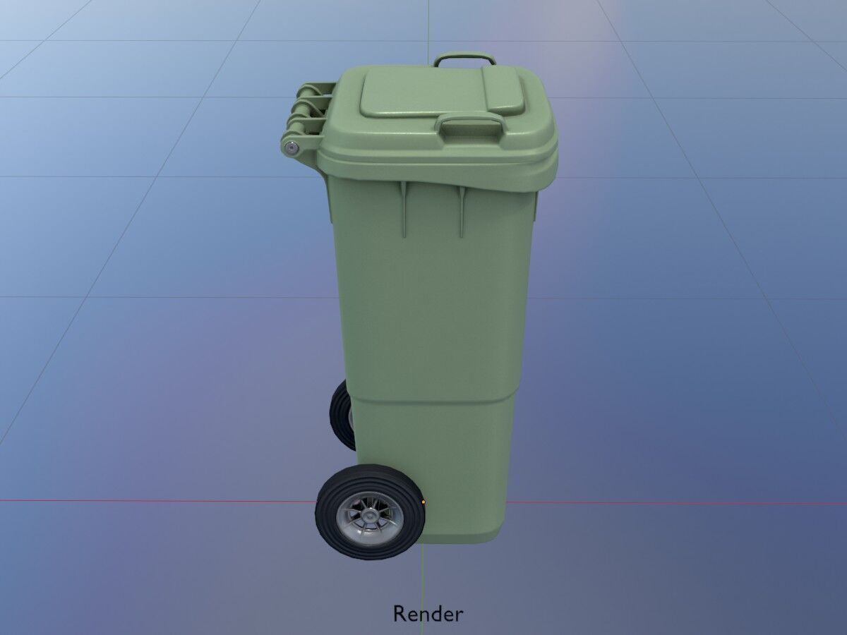 Plastic garbage can green with wheels 60 L Low-poly 3D model_19