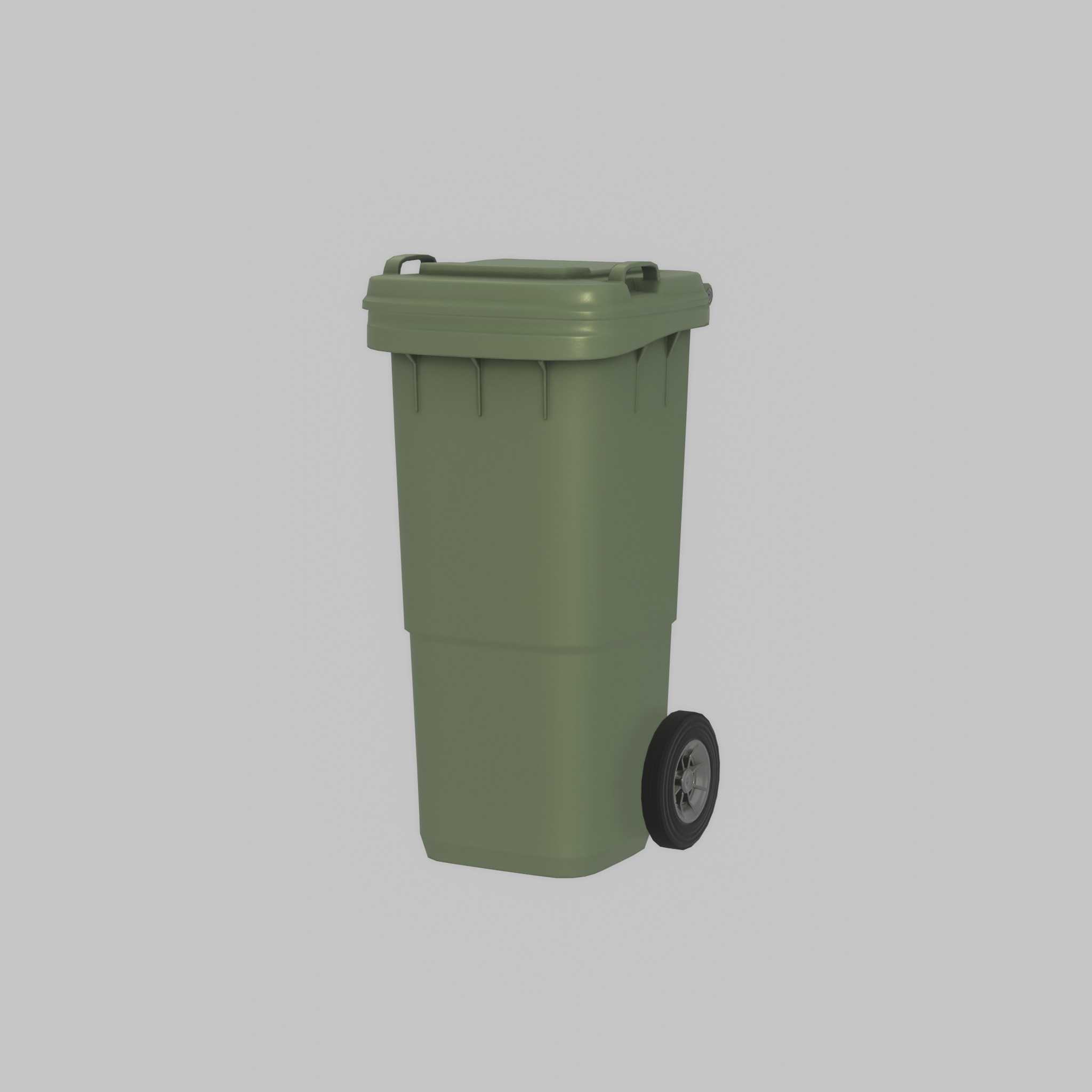 Plastic garbage can green with wheels 60 L Low-poly 3D model_25