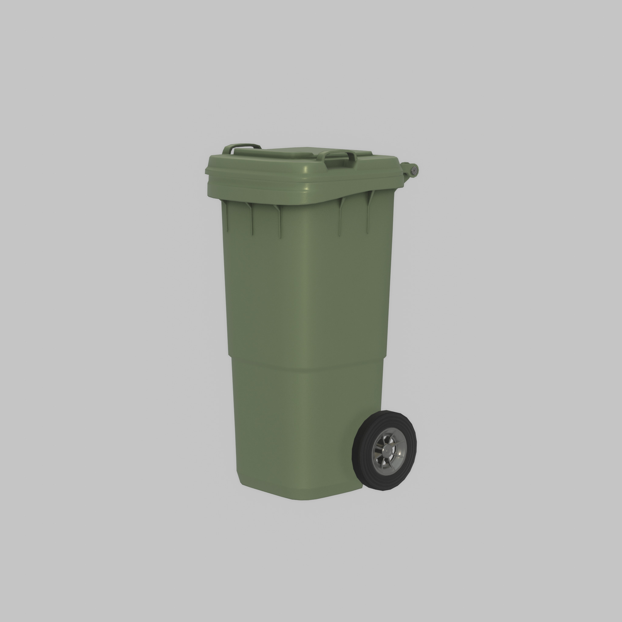 Plastic garbage can green with wheels 60 L Low-poly 3D model_27