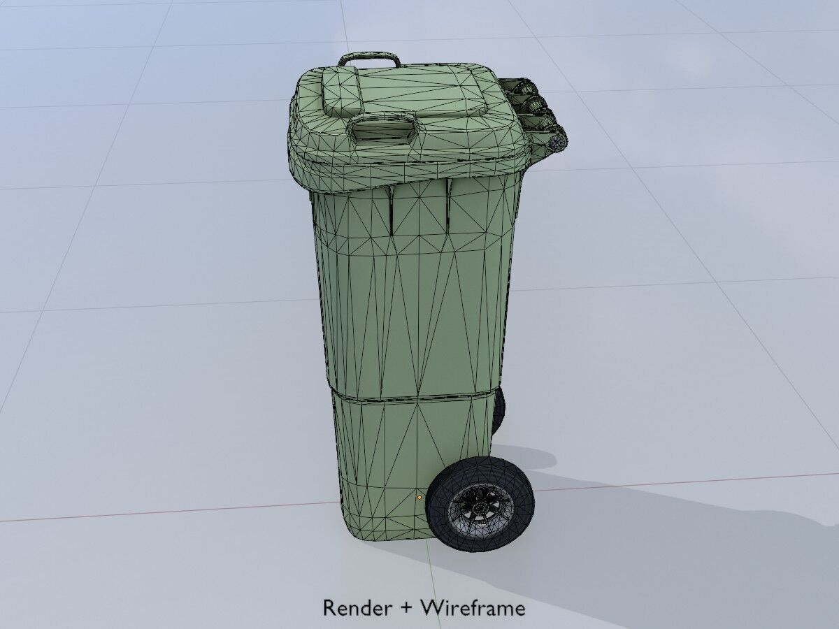 Plastic garbage can green with wheels 60 L Low-poly 3D model_5