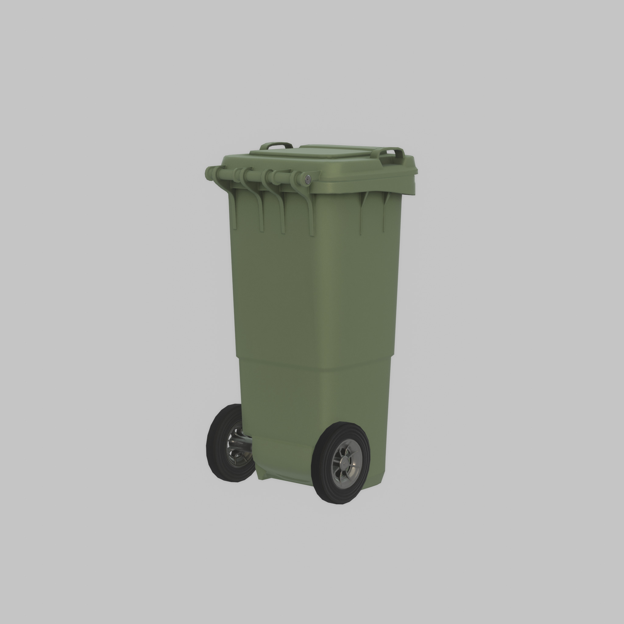 Plastic garbage can green with wheels 60 L Low-poly 3D model_46