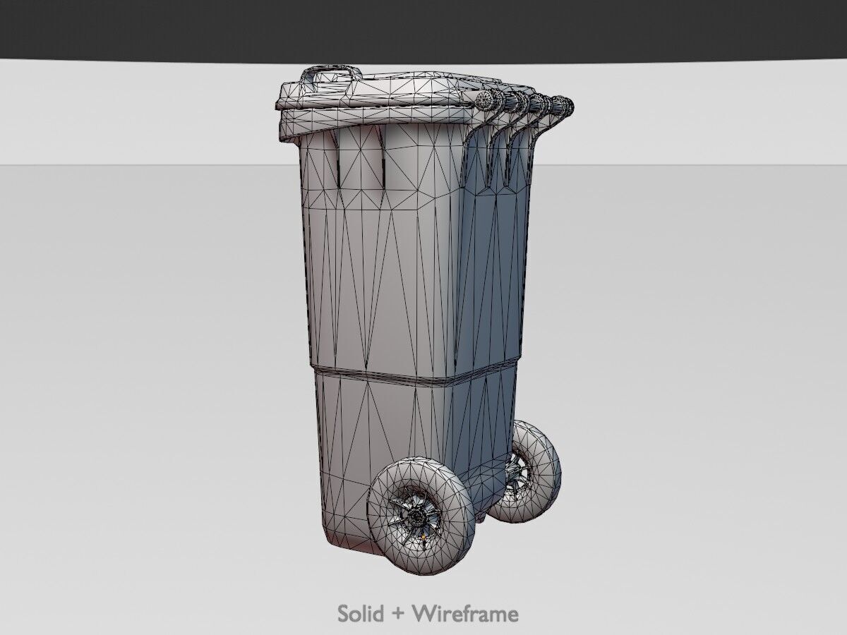 Plastic garbage can green with wheels 60 L Low-poly 3D model_9
